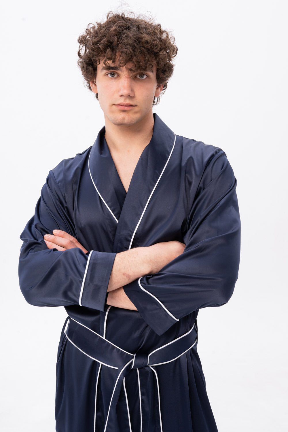 Navy Men's Satin Dressing Gown