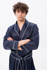 Navy Men's Satin Dressing Gown