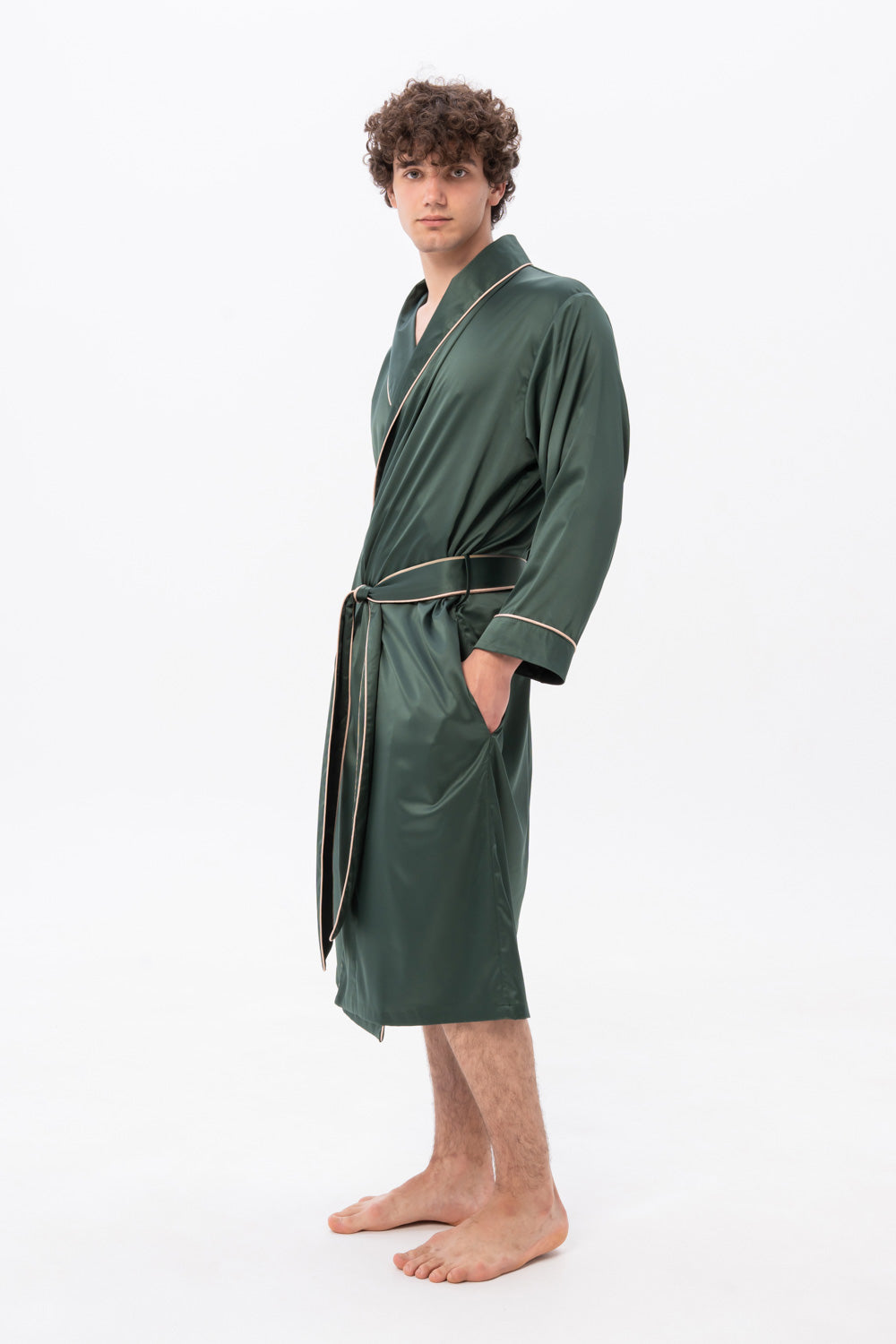 Green Men's Satin Dressing Gown