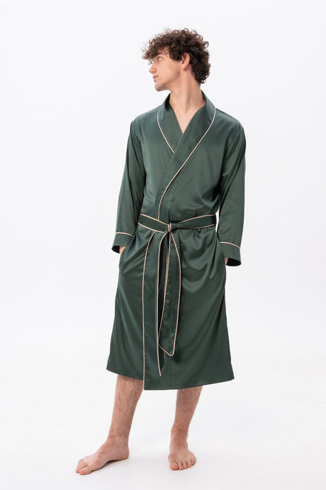 Green Men's Satin Dressing Gown
