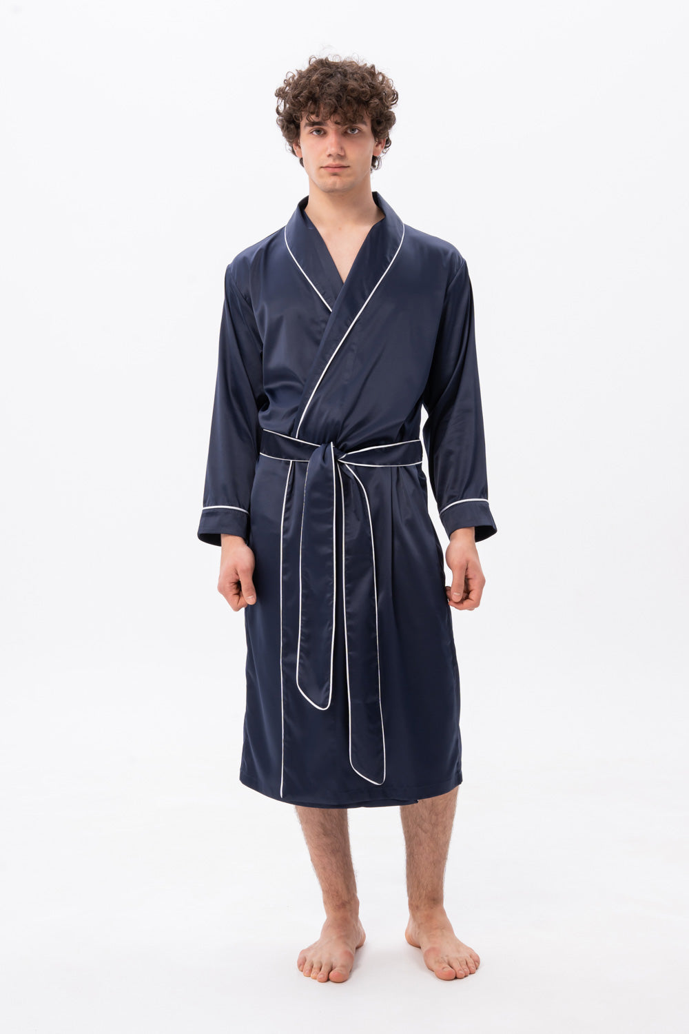 Navy Men's Satin Dressing Gown