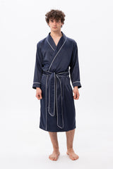 Navy Men's Satin Dressing Gown
