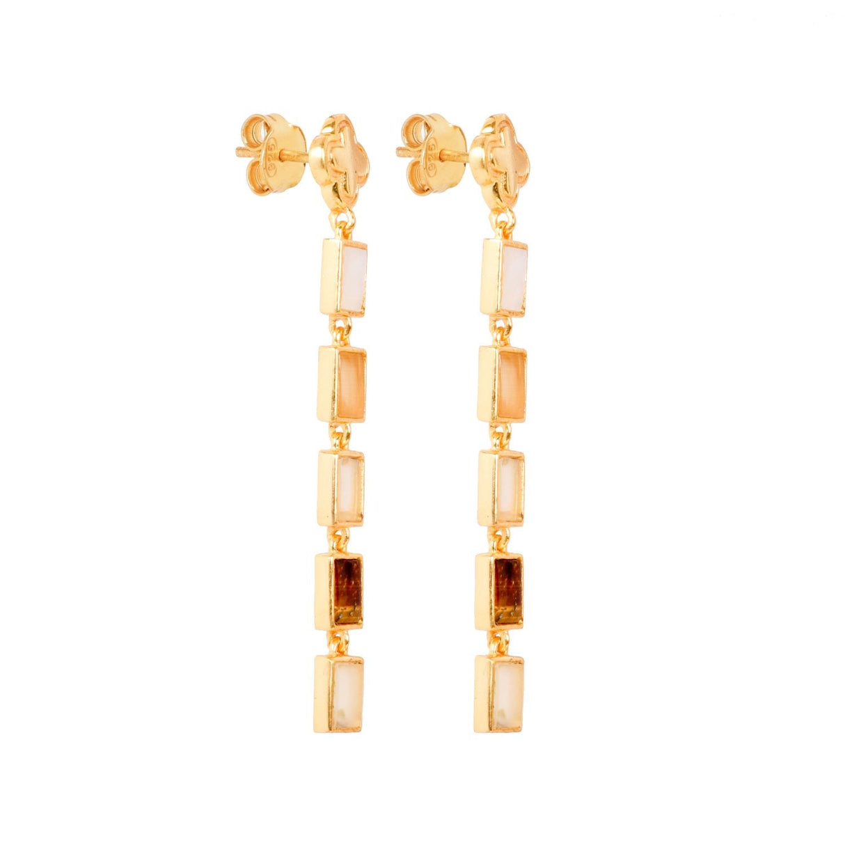 Rectangular Earthy Tone Drop Clover Stud Earring