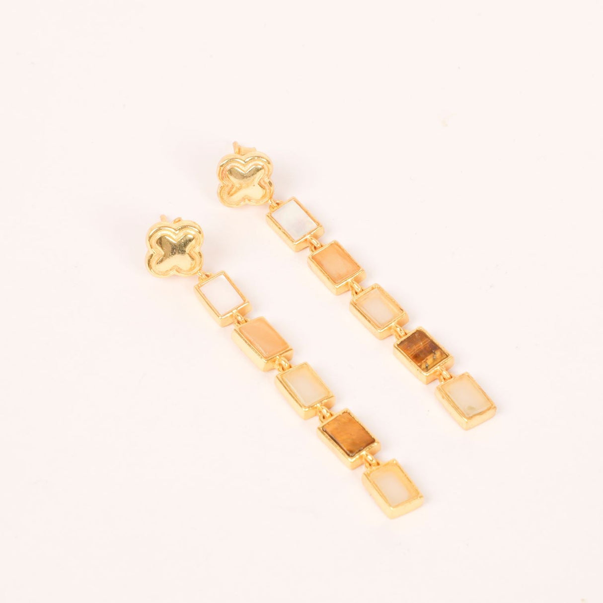 Rectangular Earthy Tone Drop Clover Stud Earring