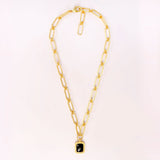 Paperclip Chain Rectangular Black Crystal
