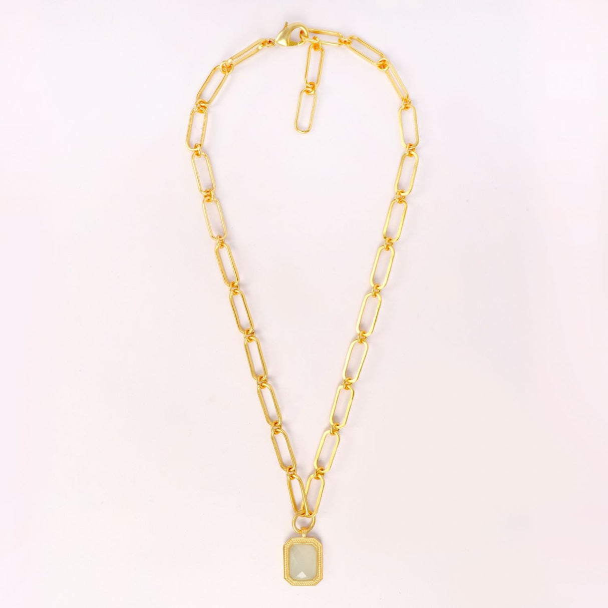 Paperclip Chain Rectangular White Crystal  Necklace