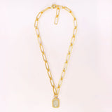 Paperclip Chain Rectangular White Crystal  Necklace