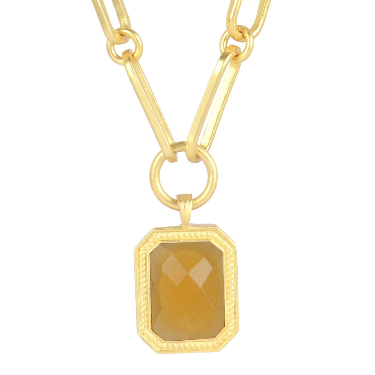 Paperclip Chain Rectangular Citrine Crystal Necklace
