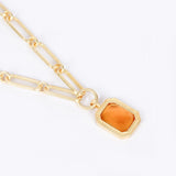 Paperclip Chain Rectangular Citrine Crystal Necklace