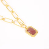 Paperclip Chain Rectangular Amber Crystal Necklace