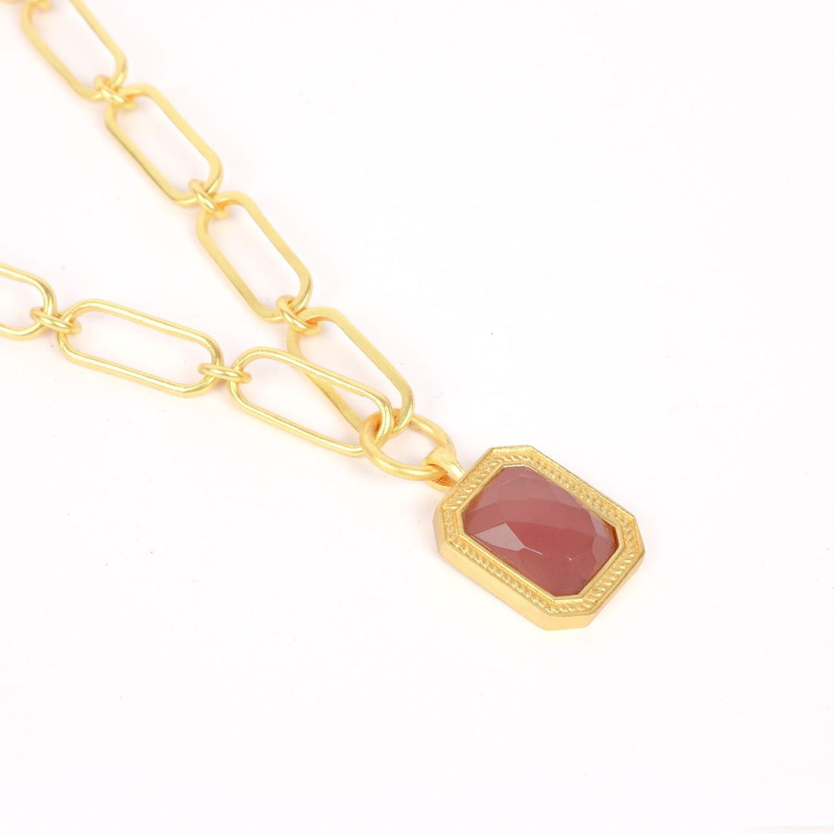 Paperclip Chain Rectangular Amber Crystal Necklace