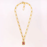 Paperclip Chain Rectangular Amber Crystal Necklace
