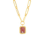 Paperclip Chain Rectangular Amber Crystal Necklace