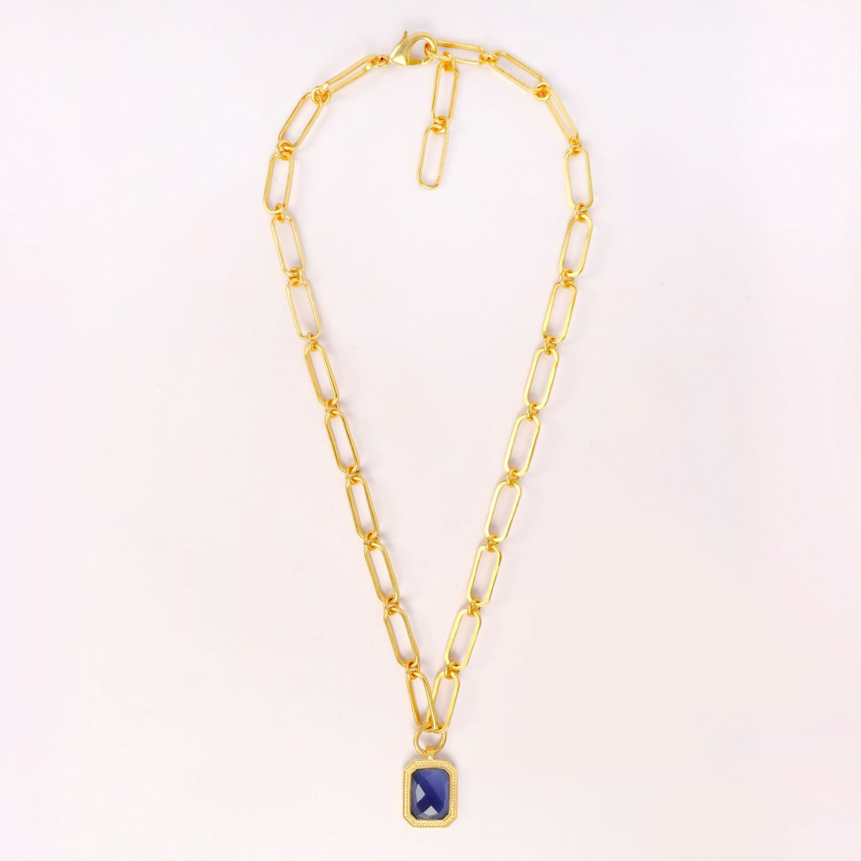 Paperclip Chain Rectangular Blue Sapphire Crystal