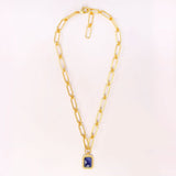 Paperclip Chain Rectangular Blue Sapphire Crystal