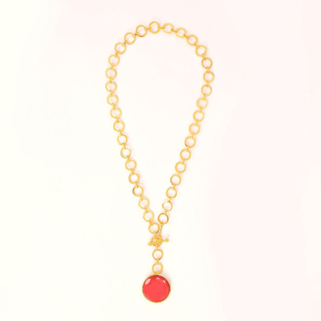Dazzling Ruby Red Crystal With Loop Chain & T Lock