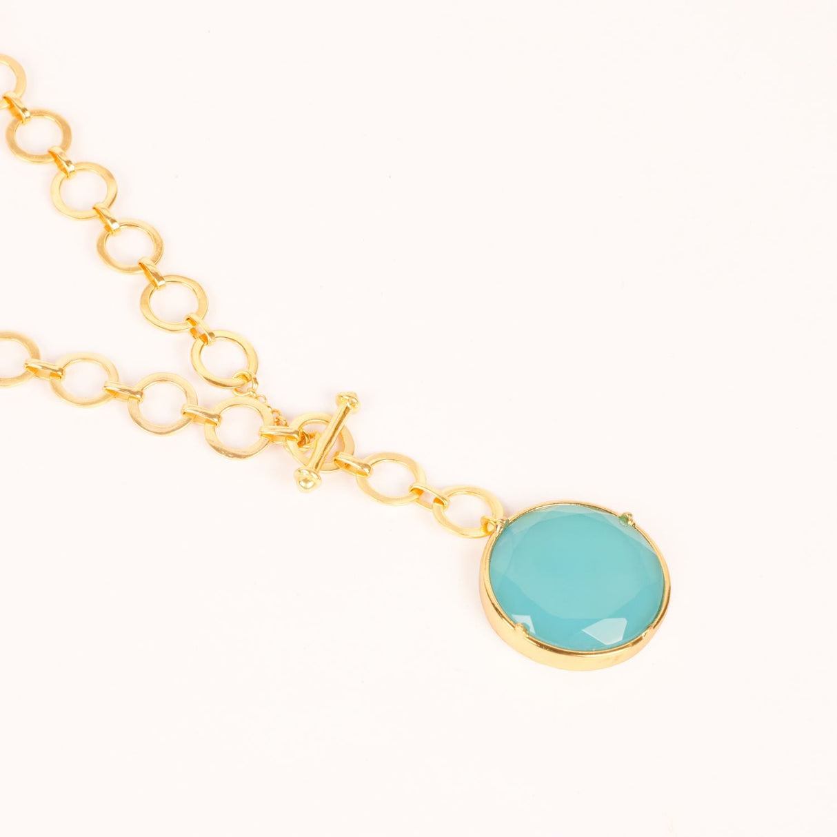 London Blue Crystal Pendant With Loop Chain & T-Lock