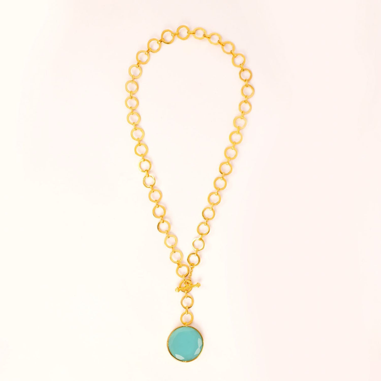 London Blue Crystal Pendant With Loop Chain & T-Lock