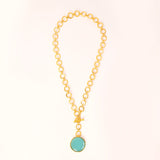 London Blue Crystal Pendant With Loop Chain & T-Lock