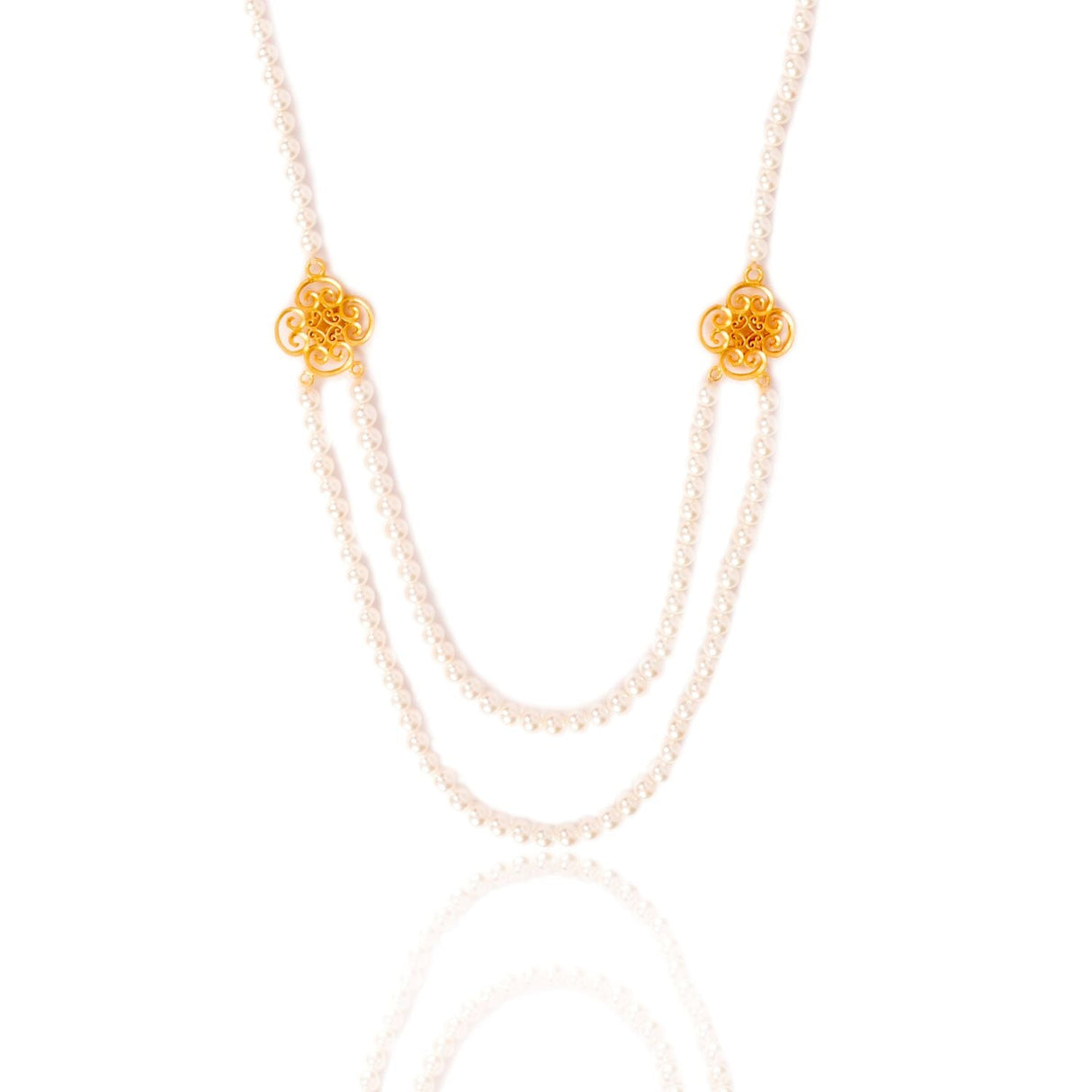 Long Pearl Statement Necklace With Clover