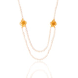 Long Pearl Statement Necklace With Clover