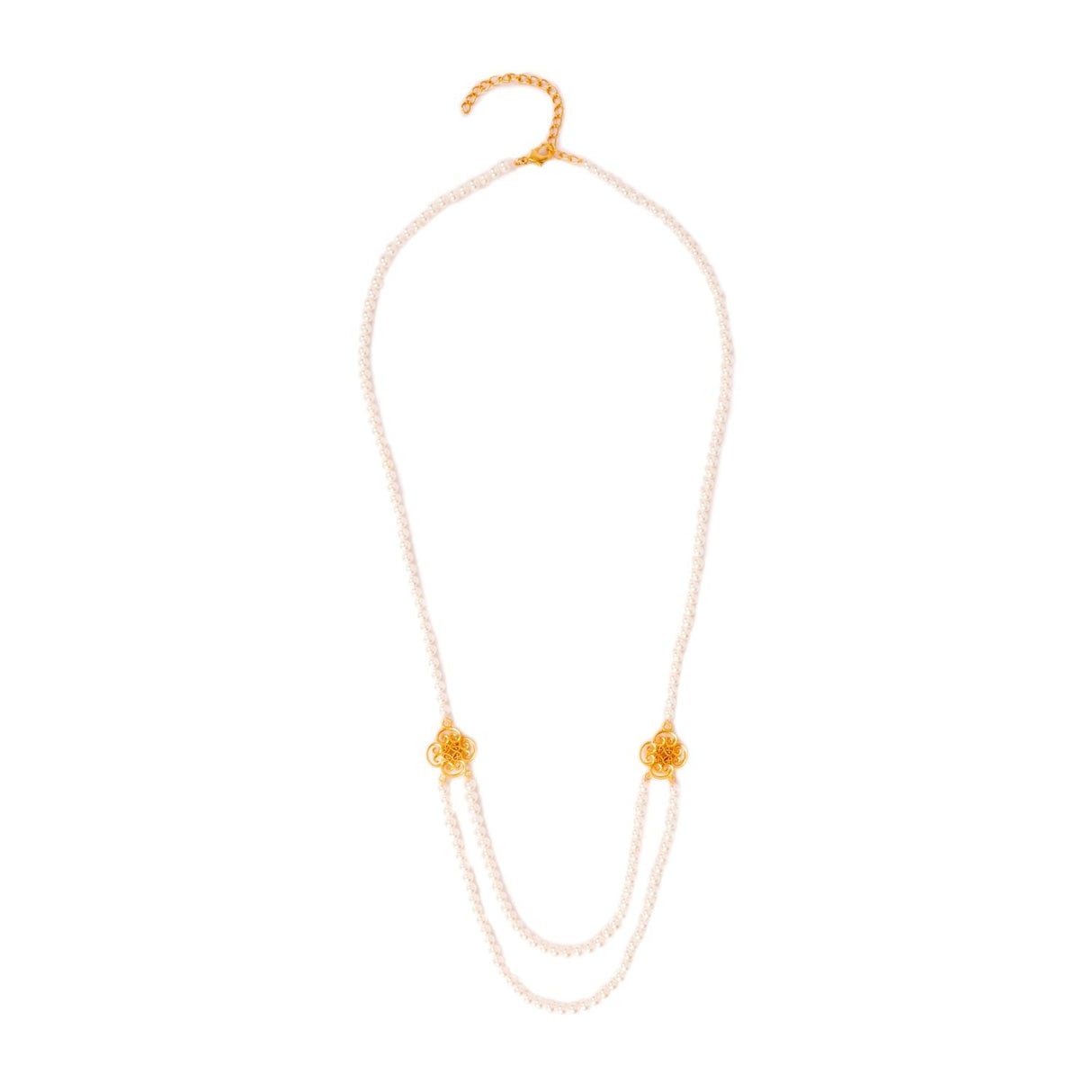 Long Pearl Statement Necklace With Clover