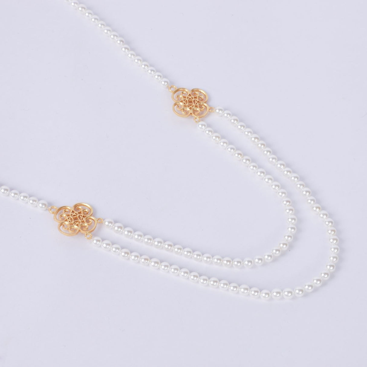 Long Pearl Statement Necklace With Clover