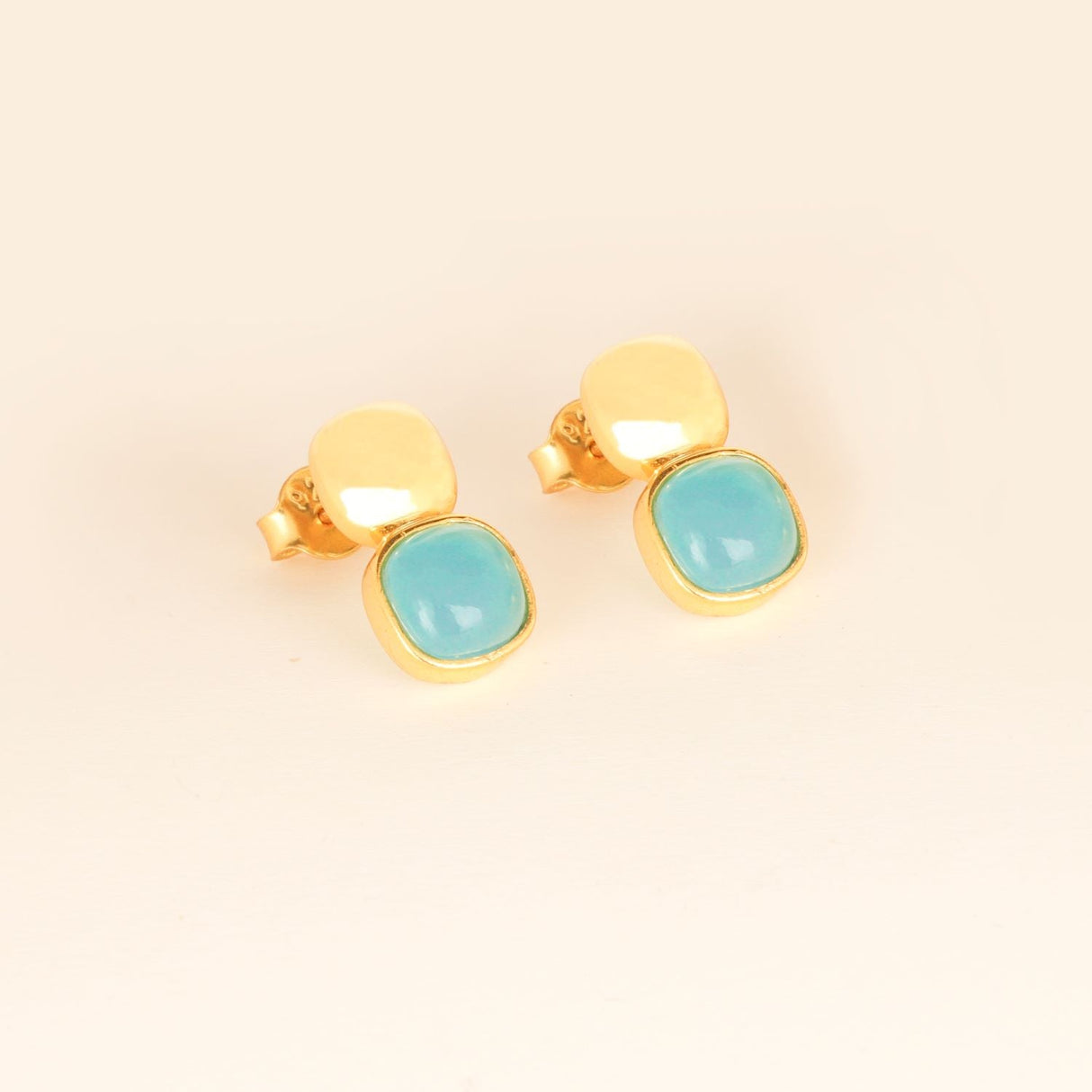 Glossy Gold & London Blue Crystal Stud