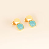 Glossy Gold & London Blue Crystal Stud