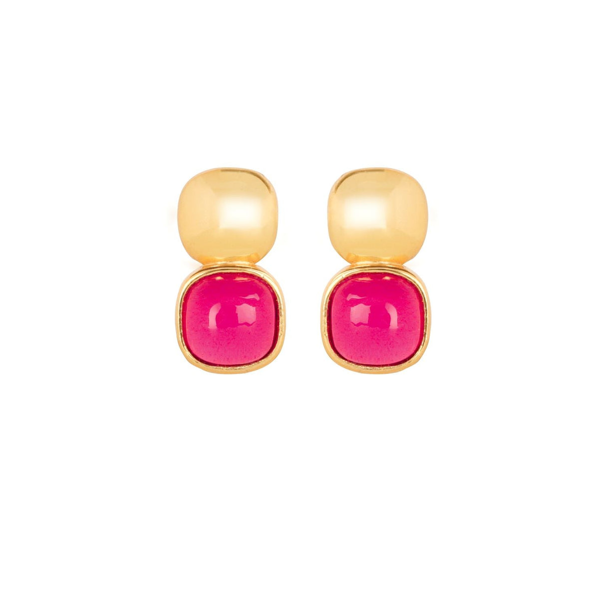 Glossy Gold & Dazzling Ruby Red Crystal Stud