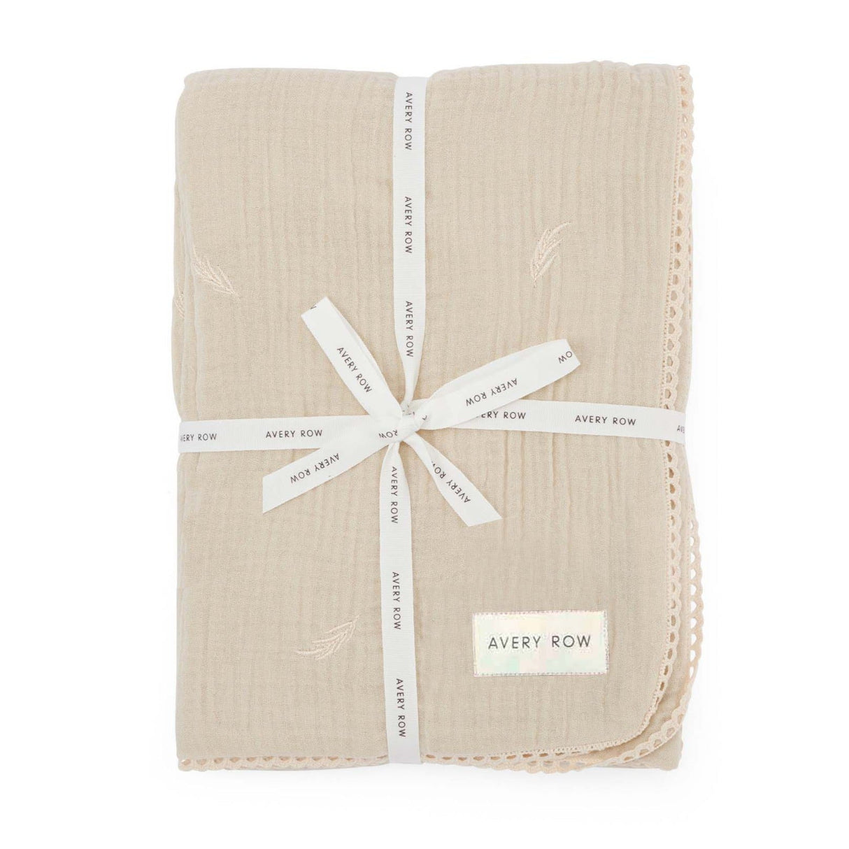 Embroidered Muslin Blanket - Grasslands, Milky White
