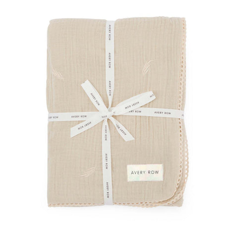Embroidered Muslin Blanket - Grasslands, Milky White