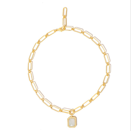 Paperclip Chain Rectangular White Crystal  Necklace