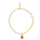 Paperclip Chain Rectangular Amber Crystal Necklace