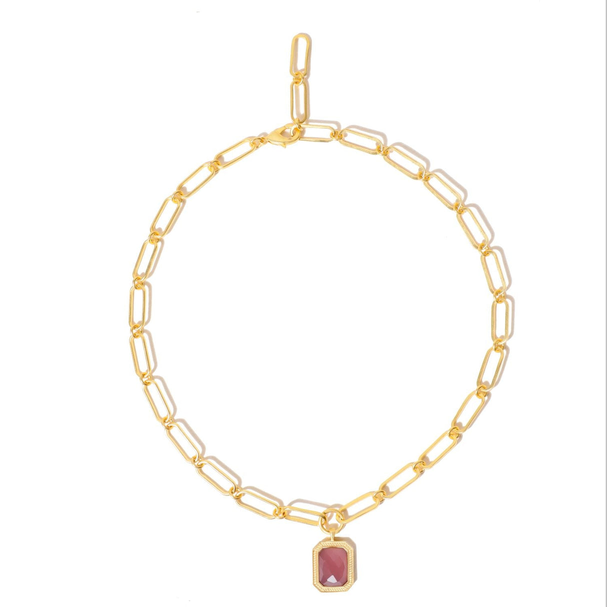 Paperclip Chain Rectangular Amber Crystal Necklace
