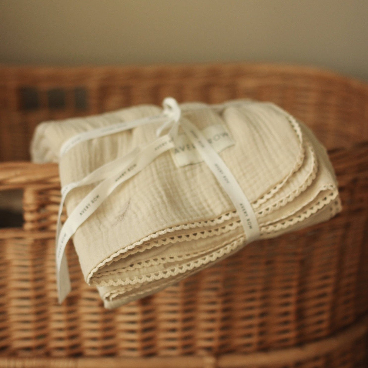 Embroidered Muslin Blanket - Grasslands, Milky White