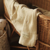 Embroidered Muslin Blanket - Grasslands, Milky White