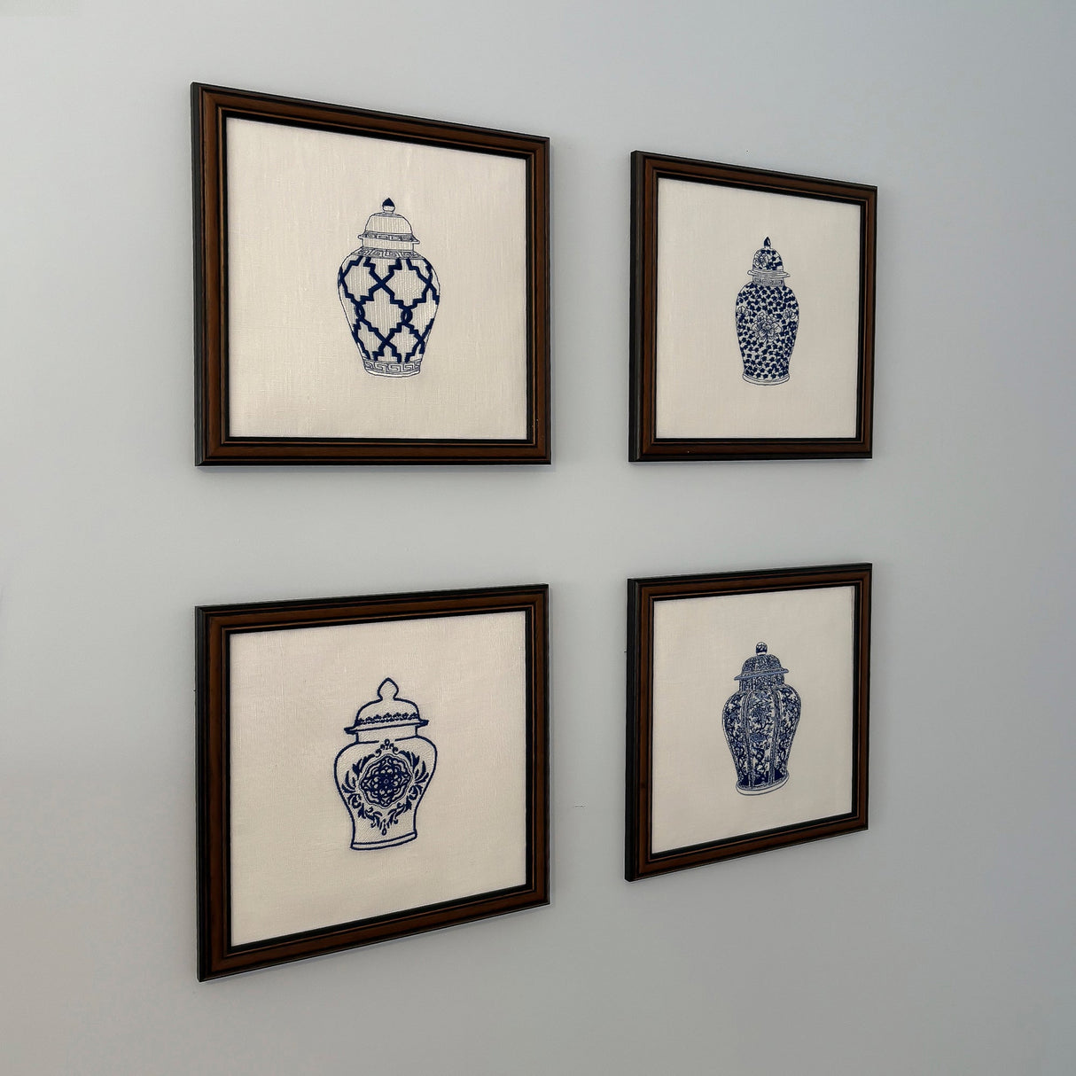 Ginger Jars Set of 4 Embroidered Artwork