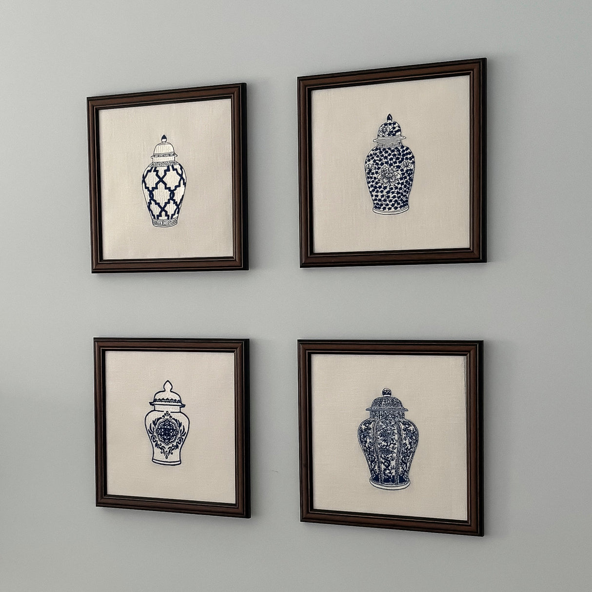 Ginger Jars Set of 4 Embroidered Artwork