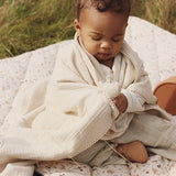 Embroidered Muslin Blanket - Grasslands, Milky White