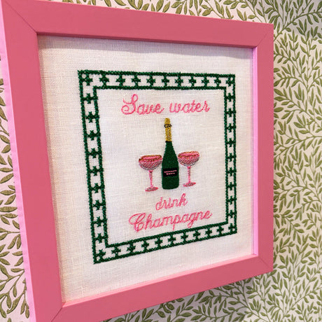 Save Water Drink Champagne Embroidered Artwork Print
