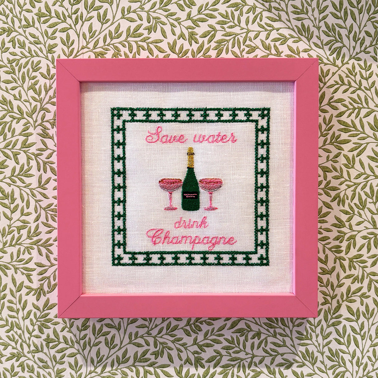 Save Water Drink Champagne Embroidered Artwork Print