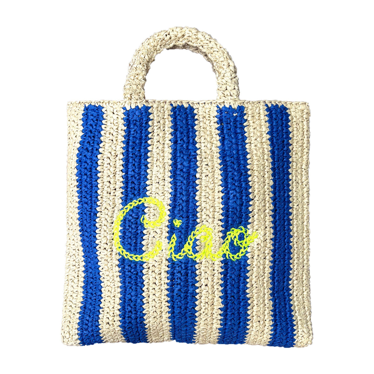 Ciao Neon Embroidered Straw Beach Bag