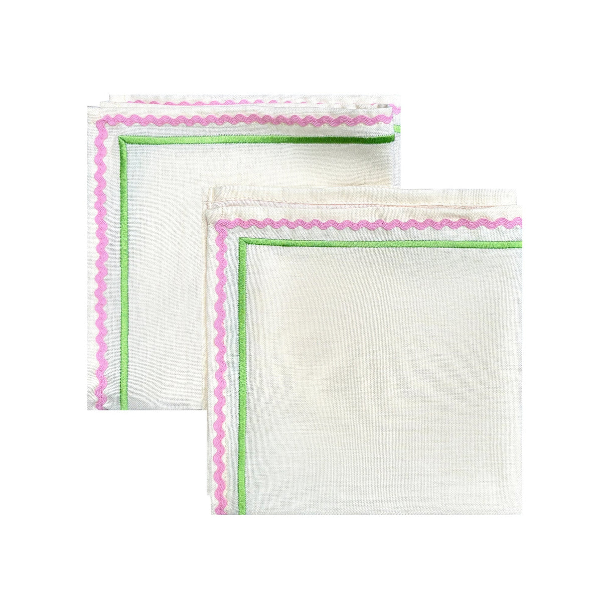 Ric Rac Linen Napkins | Green & Pink | Set of 4