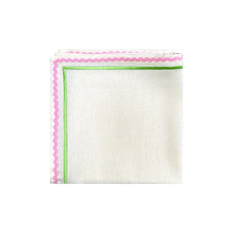 Ric Rac Linen Napkins | Green & Pink | Set of 4