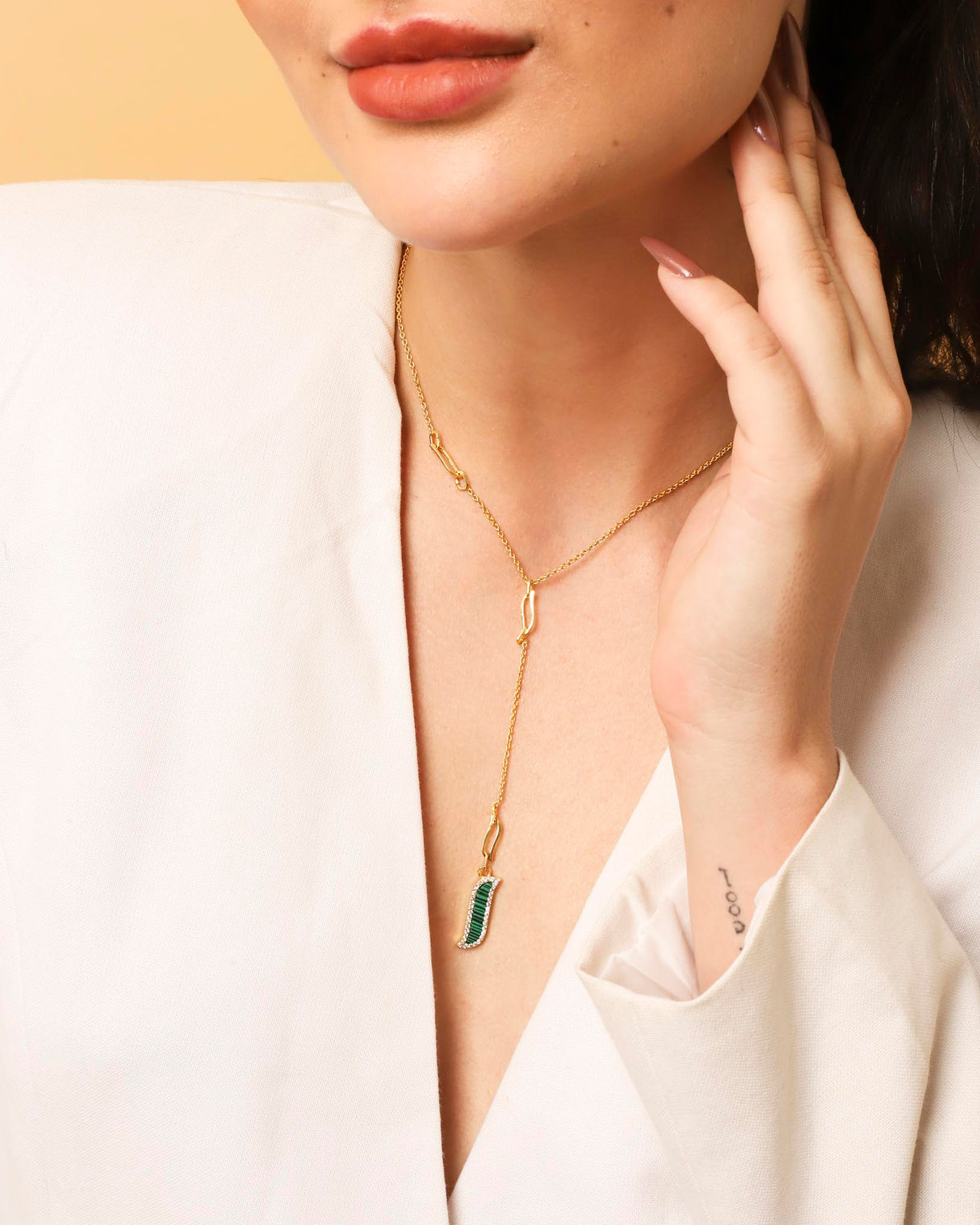 Lariat Necklace - Malachite "Wave Symphony"