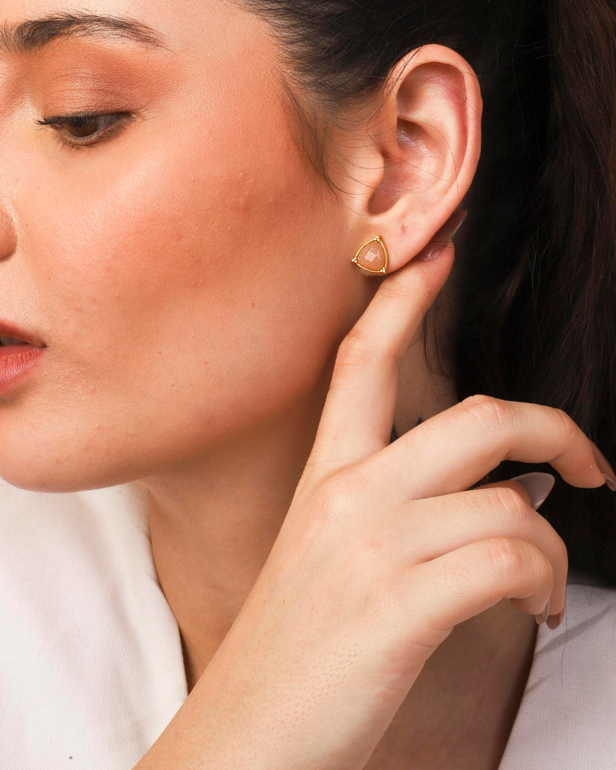 Peach Moonstone Studs Earring "Stellar Elegance"