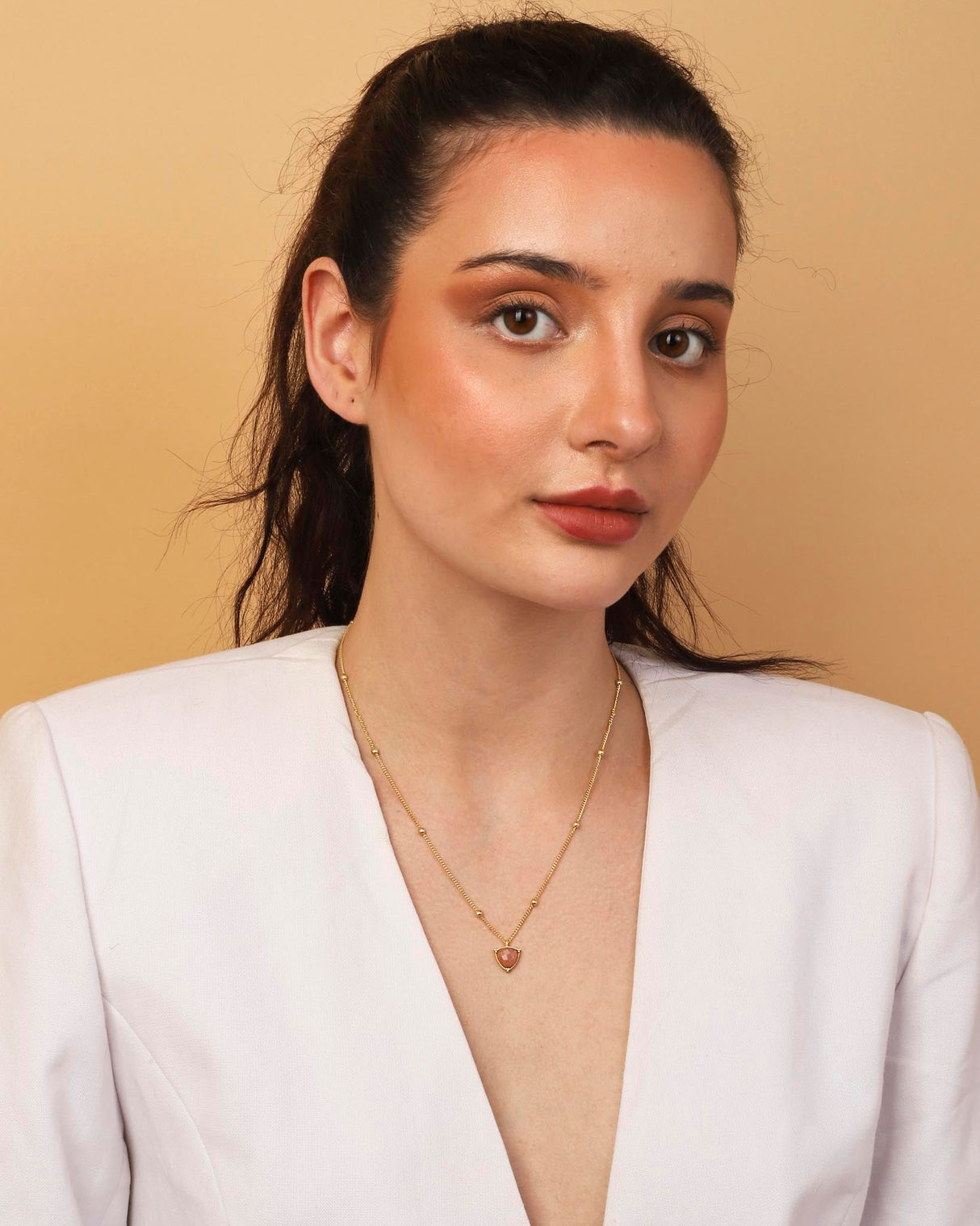Peach Moonstone Necklace "Stellar Elegance"
