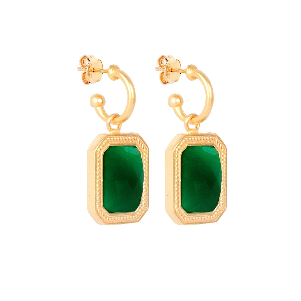 Rectangular Emerald Green Crystal Hoops