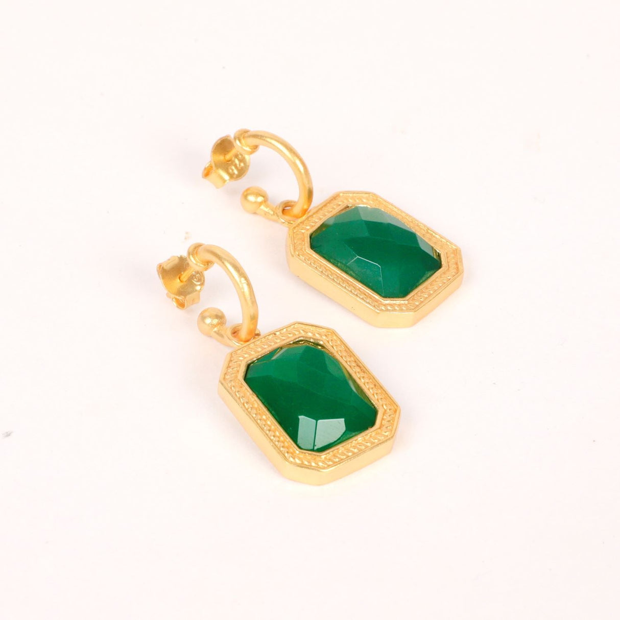 Rectangular Emerald Green Crystal Hoops